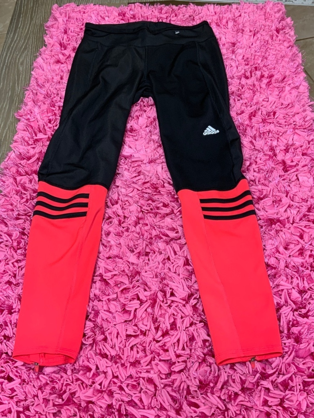 adidas Black and Bright Pink Kids Athletic Leggings